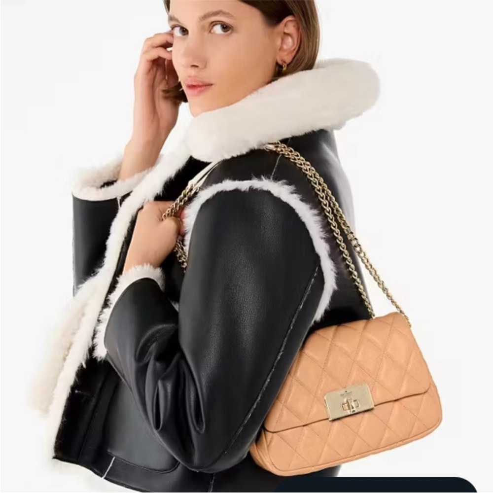 KATE SPADE QUILTED LEATHER CAREY SMALL FLAP CROSSBODY PURSE GOLD CHAIN STRAP NWT